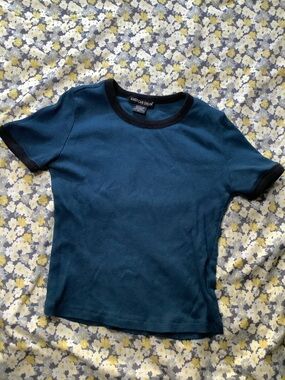 American Dream Teal Ribbed Tee with Black Trim